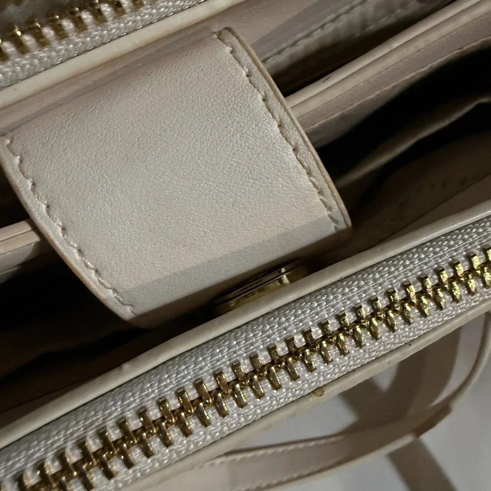 Steve Madden White Satchel Purse with Gold Accents